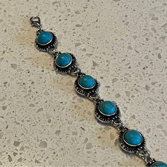 Minimalist Versatile Retro Anklet, Metal Alloy Faux Turquoise Foot Jewelry - Picture 5 of 7